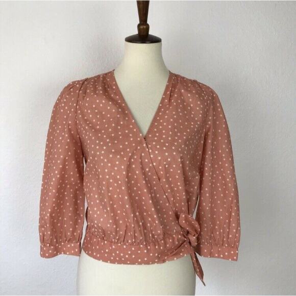 Madewell Star Print Pleated Wrap V Neck Top - Picture 1 of 6